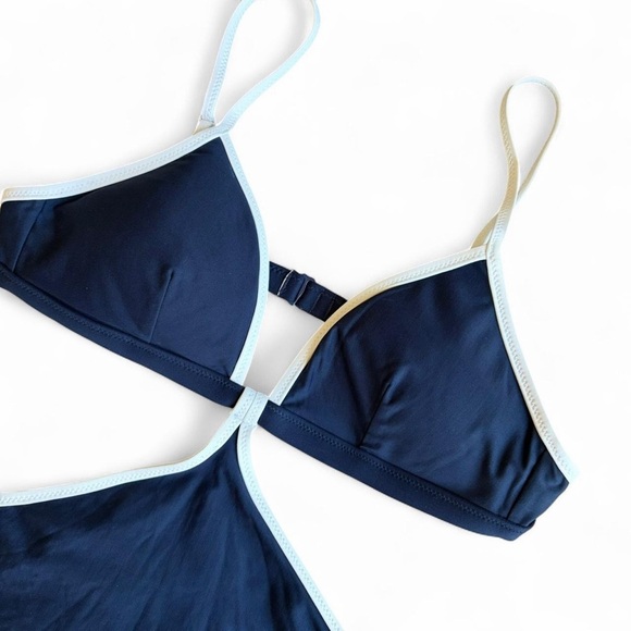J. Crew Navy and White One-Piece Cutout Swimsuit Size 6 - Picture 3 of 6